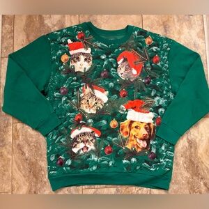 NWOT FREEZE Light Up Christmas Cat & Dog Ugly Christmas Crewneck Sweatshirt XL